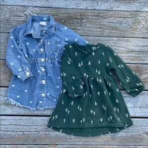 Lot of 2 Long Sleeve 2T Dresses Jean Dress Holiday Outfit